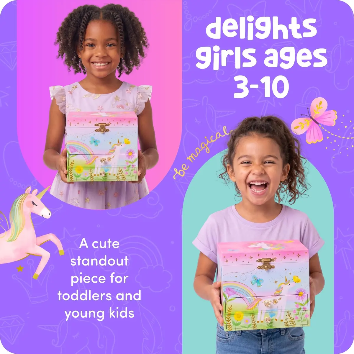 Giggle & Honey Musical Unicorn Jewelry Box for Girls | 6.8 x 5.3 x 6 in | Durable Pine Fiberboard - view 5