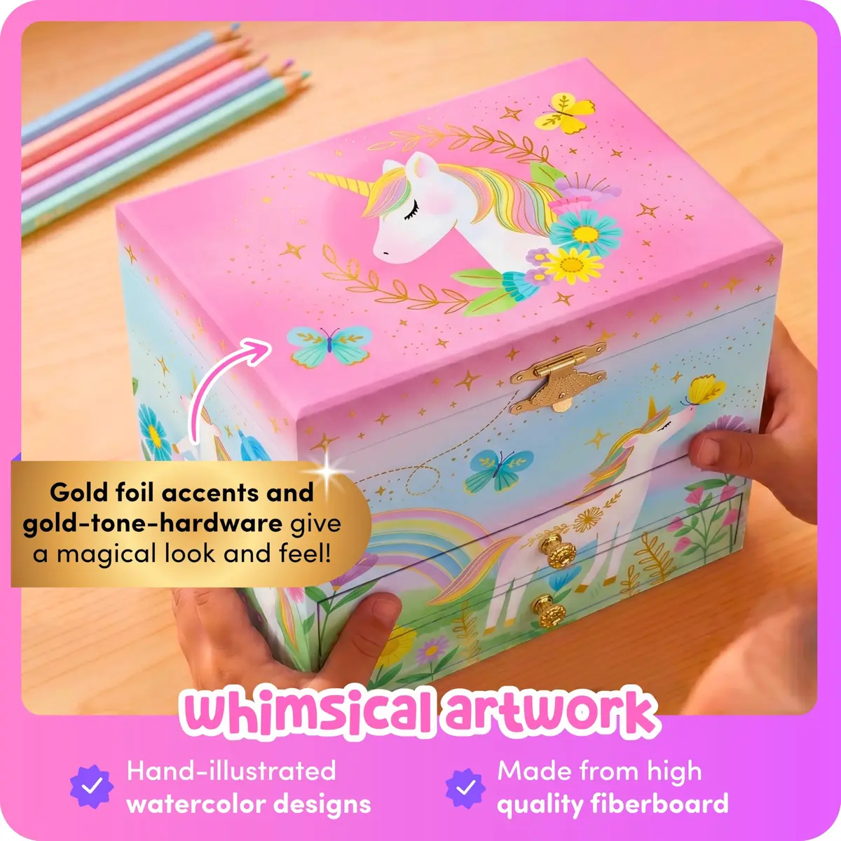 Giggle & Honey Musical Unicorn Jewelry Box for Girls | 6.8 x 5.3 x 6 in | Durable Pine Fiberboard - view 7
