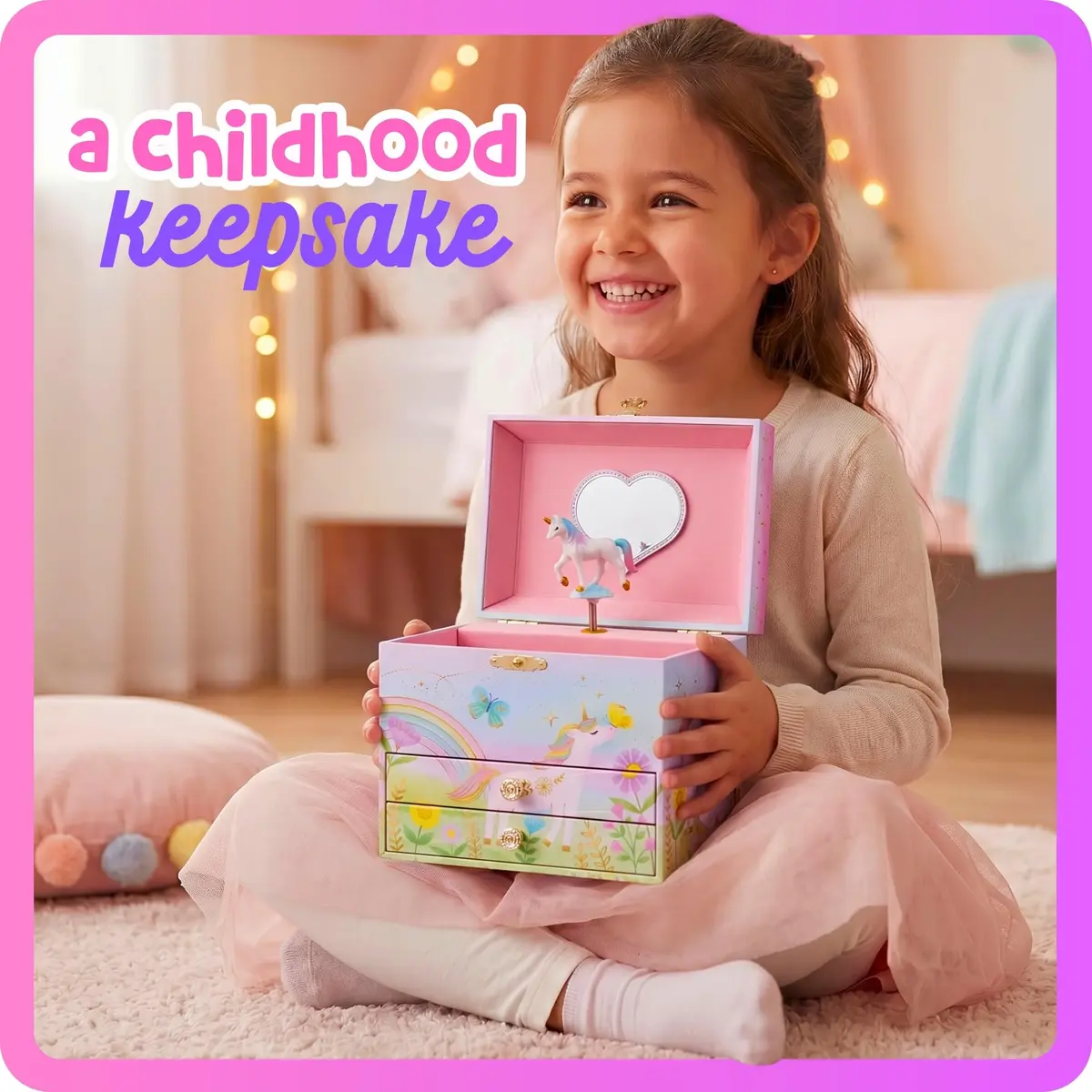 Giggle & Honey Musical Unicorn Jewelry Box for Girls | 6.8 x 5.3 x 6 in | Durable Pine Fiberboard - view 9