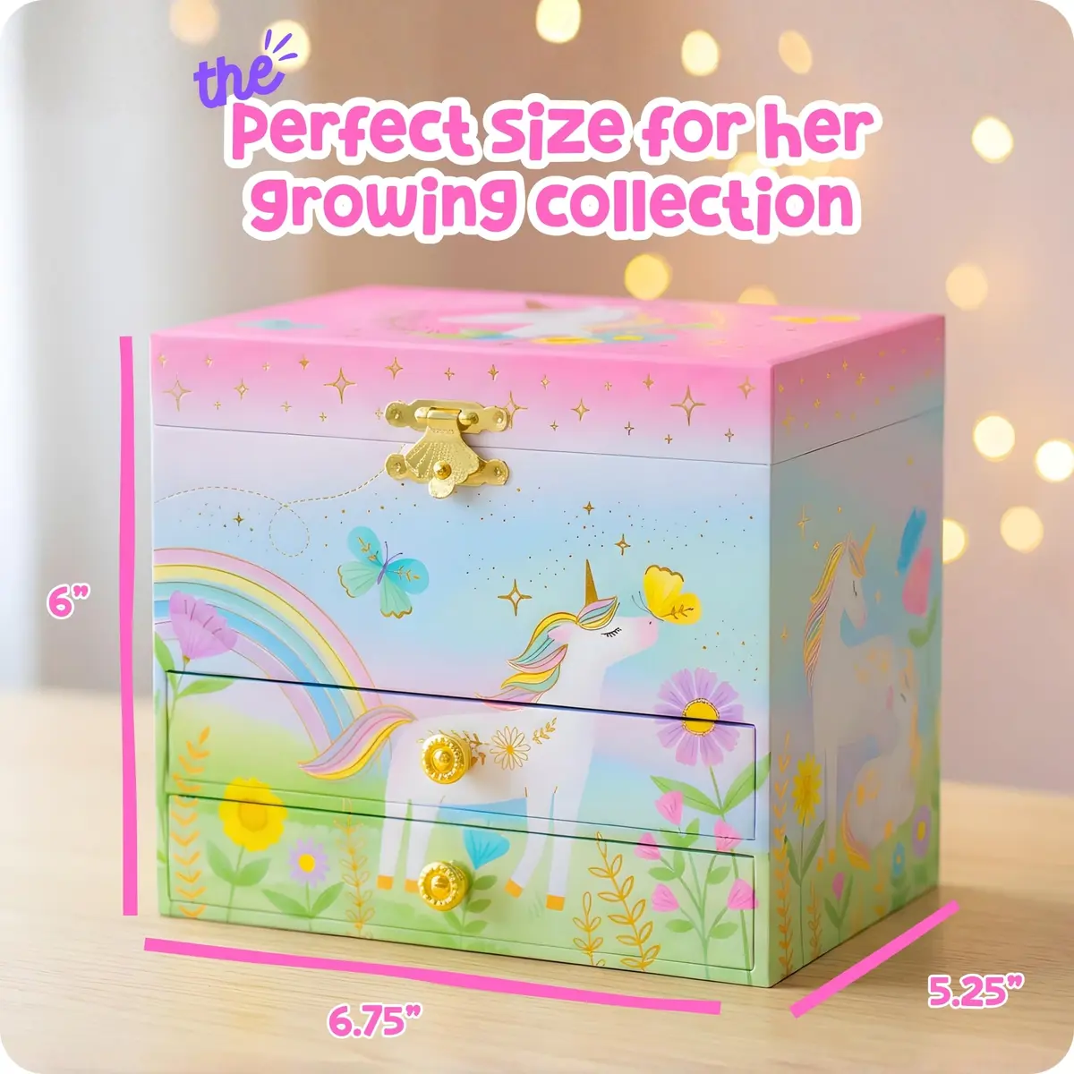 Giggle & Honey Musical Unicorn Jewelry Box for Girls | 6.8 x 5.3 x 6 in | Durable Pine Fiberboard - view 2