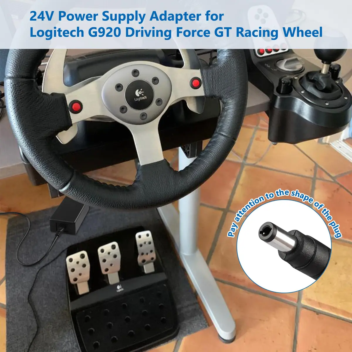 FNKTQL 24V Power Supply Adapter 3M Cable | Powers Logitech G920 G29 G923 Racing Wheels - view 7
