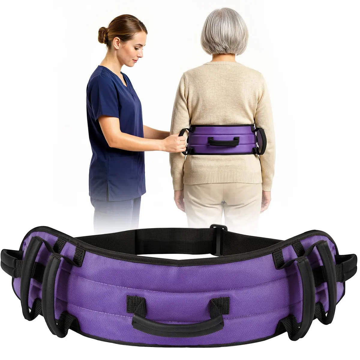 Rhino Valley Gait Belt 150cm (59in) with 7 Handles | Durable Elderly Transfer Support - main product image