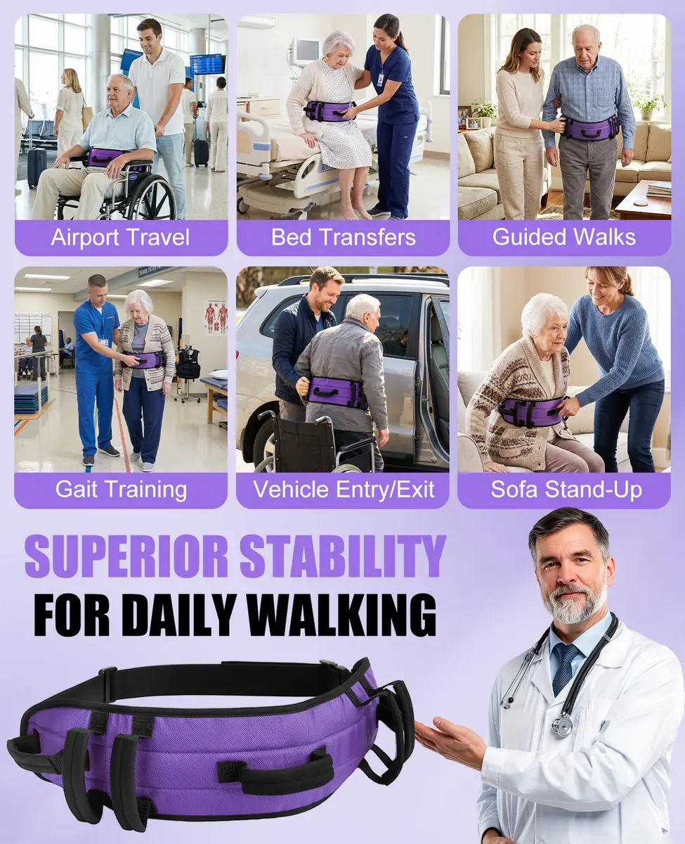 Rhino Valley Gait Belt 150cm (59in) with 7 Handles | Durable Elderly Transfer Support - view 5