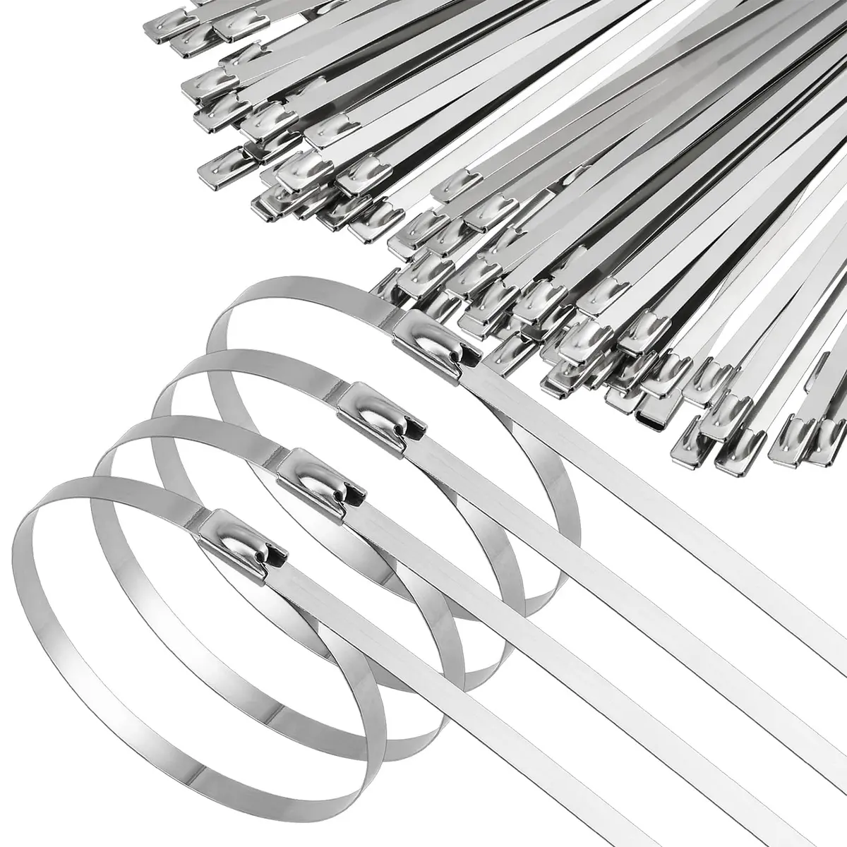 Akamino 50PCS Metal Zip Ties, 40 Inch Heavy Duty Stainless Steel Cable Ties | 250LB Capacity for Outdoor Use - view 7