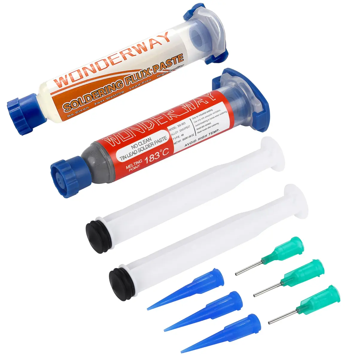 wonderway Sn63/Pb37 T4 Tin Lead Solder Paste 30g & Lead-Free Solder Flux 10cc | No Clean, Strong Viscosity - main product image