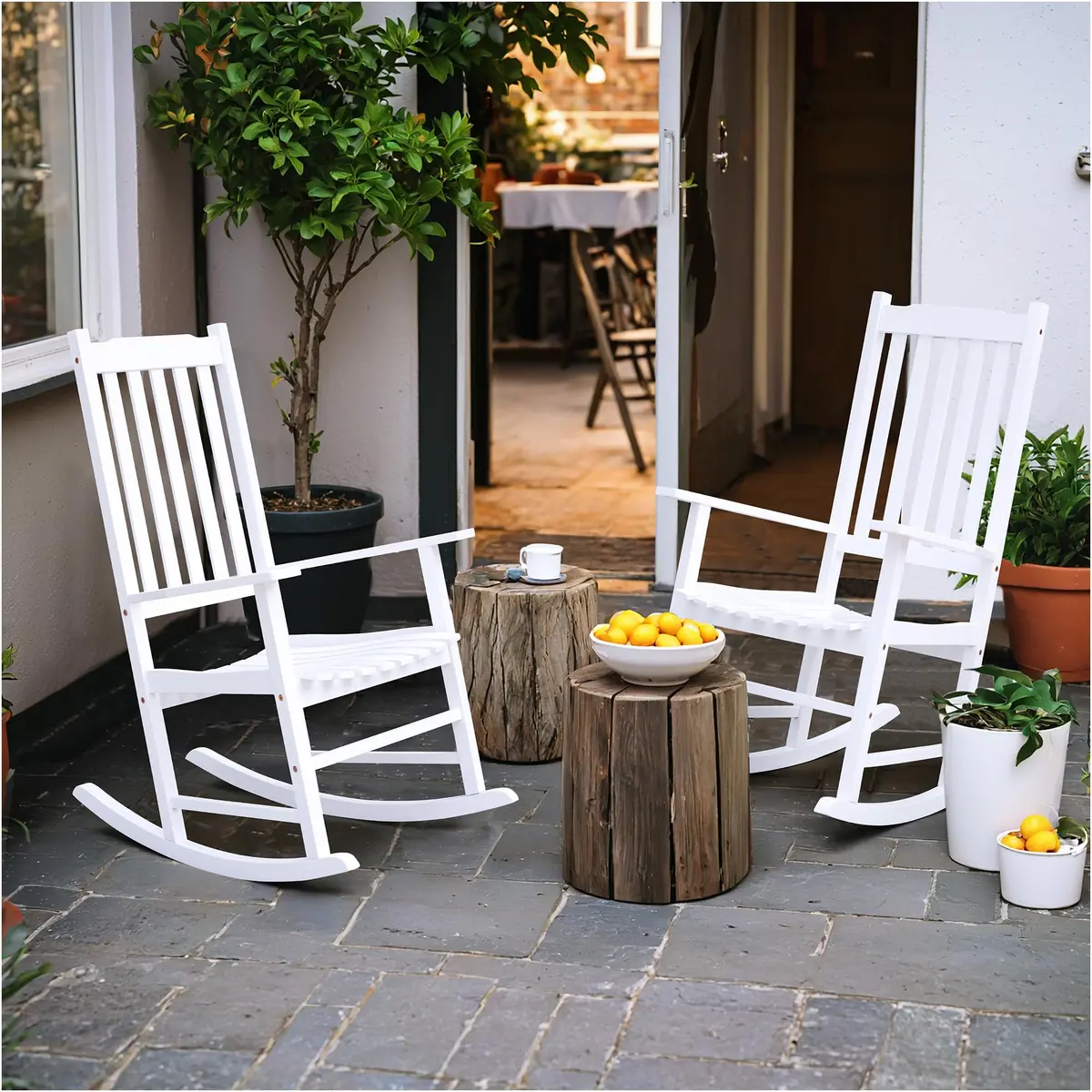 Flamaker Acacia Wooden Rocking Chair Outdoor Rocking Chair (White) | Solid Acacia Wood, Ergonomic Design, Safe & Comfortable - view 7