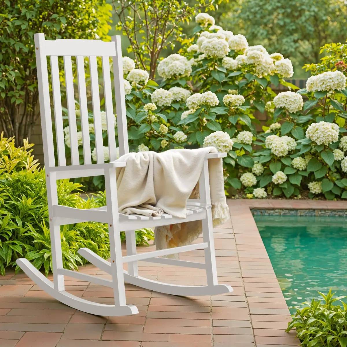 Flamaker Acacia Wooden Rocking Chair Outdoor Rocking Chair (White) | Solid Acacia Wood, Ergonomic Design, Safe & Comfortable - view 2
