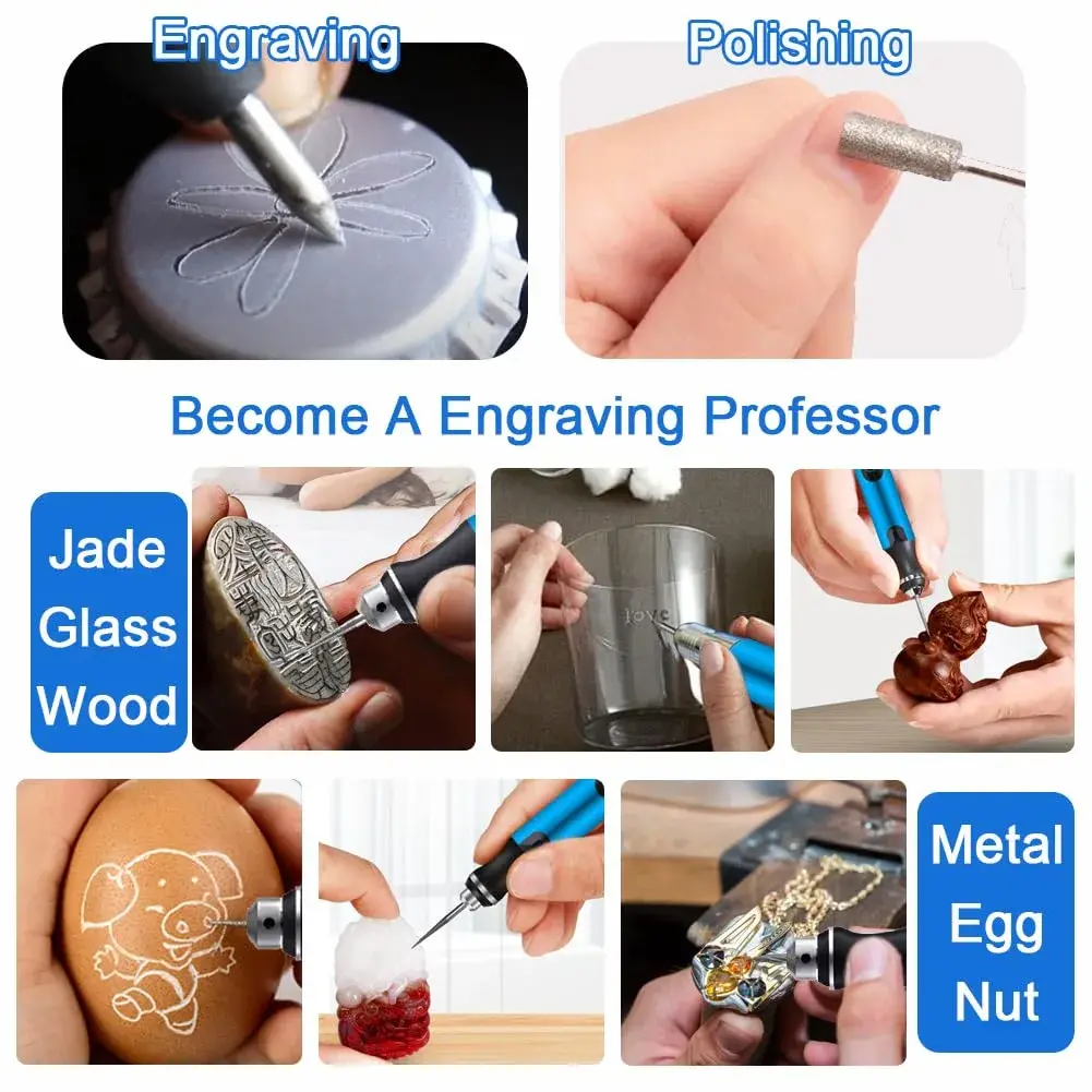 VQVYBXN USB Engraving Pen with 47 Bits & 10 Metal Card Blanks | Cordless Electric Engraver for Jewelry, Metal, Wood, Stone - view 5