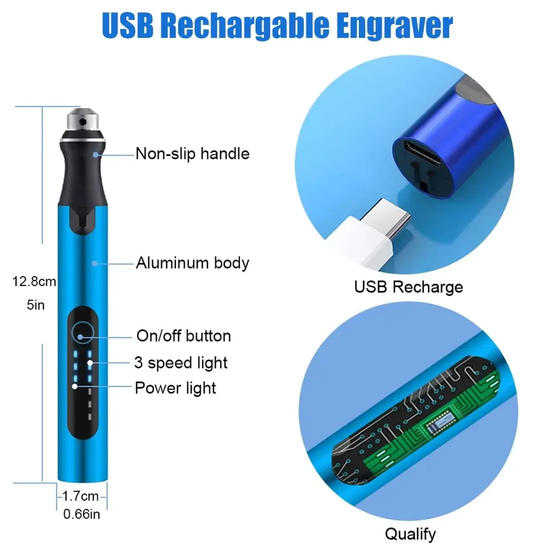 VQVYBXN USB Engraving Pen with 47 Bits & 10 Metal Card Blanks | Cordless Electric Engraver for Jewelry, Metal, Wood, Stone - view 3