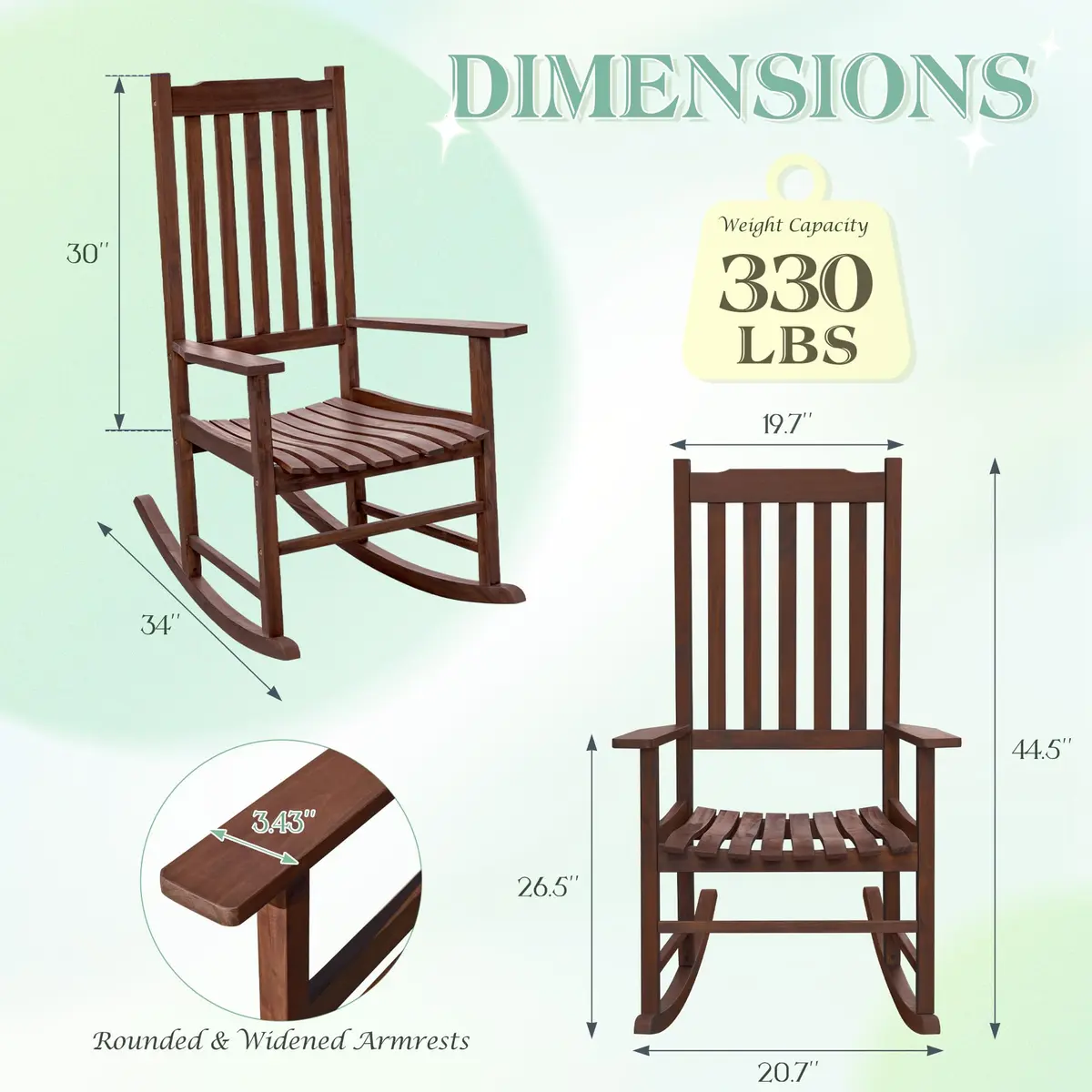 Flamaker Acacia Wooden Rocking Chair Outdoor Rocking Chair (Brown) | All-Weather Durable Porch & Patio Seat - view 6