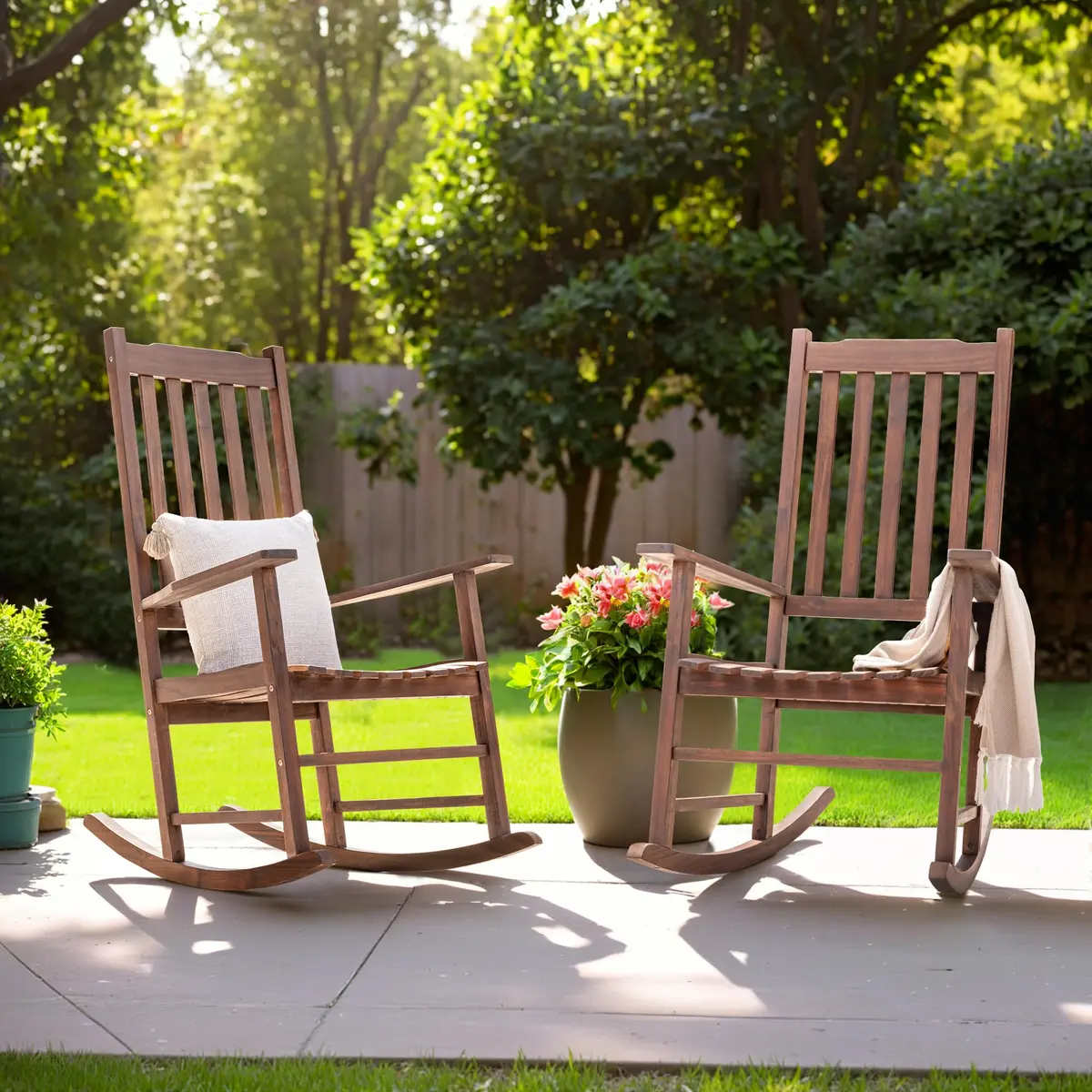 Flamaker Acacia Wooden Rocking Chair Outdoor Rocking Chair (Brown) | All-Weather Durable Porch & Patio Seat - view 7