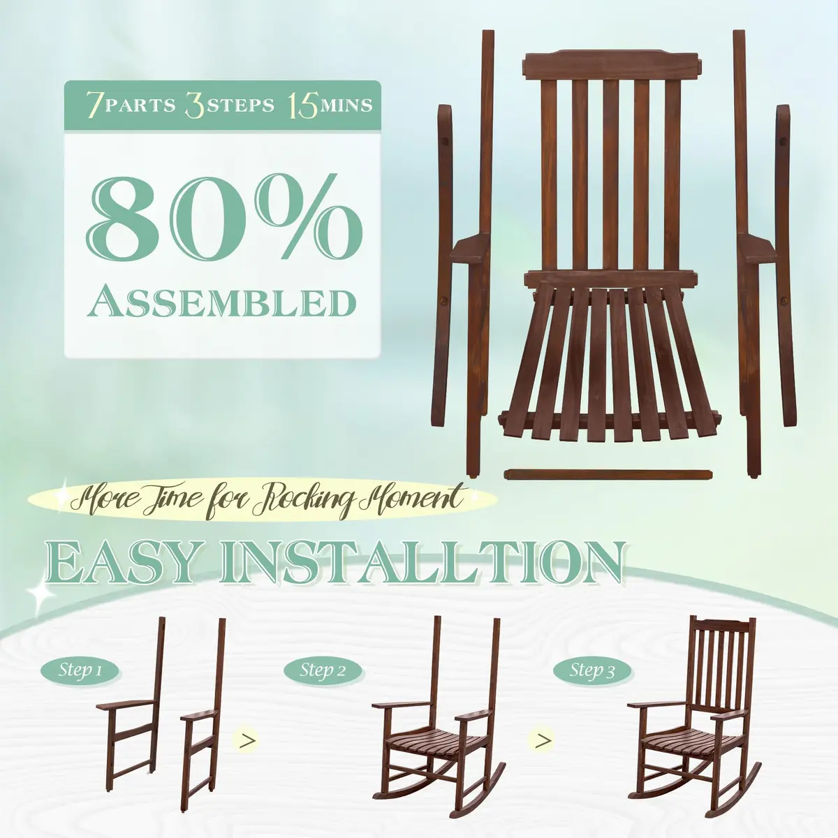 Flamaker Acacia Wooden Rocking Chair Outdoor Rocking Chair (Brown) | All-Weather Durable Porch & Patio Seat - view 3