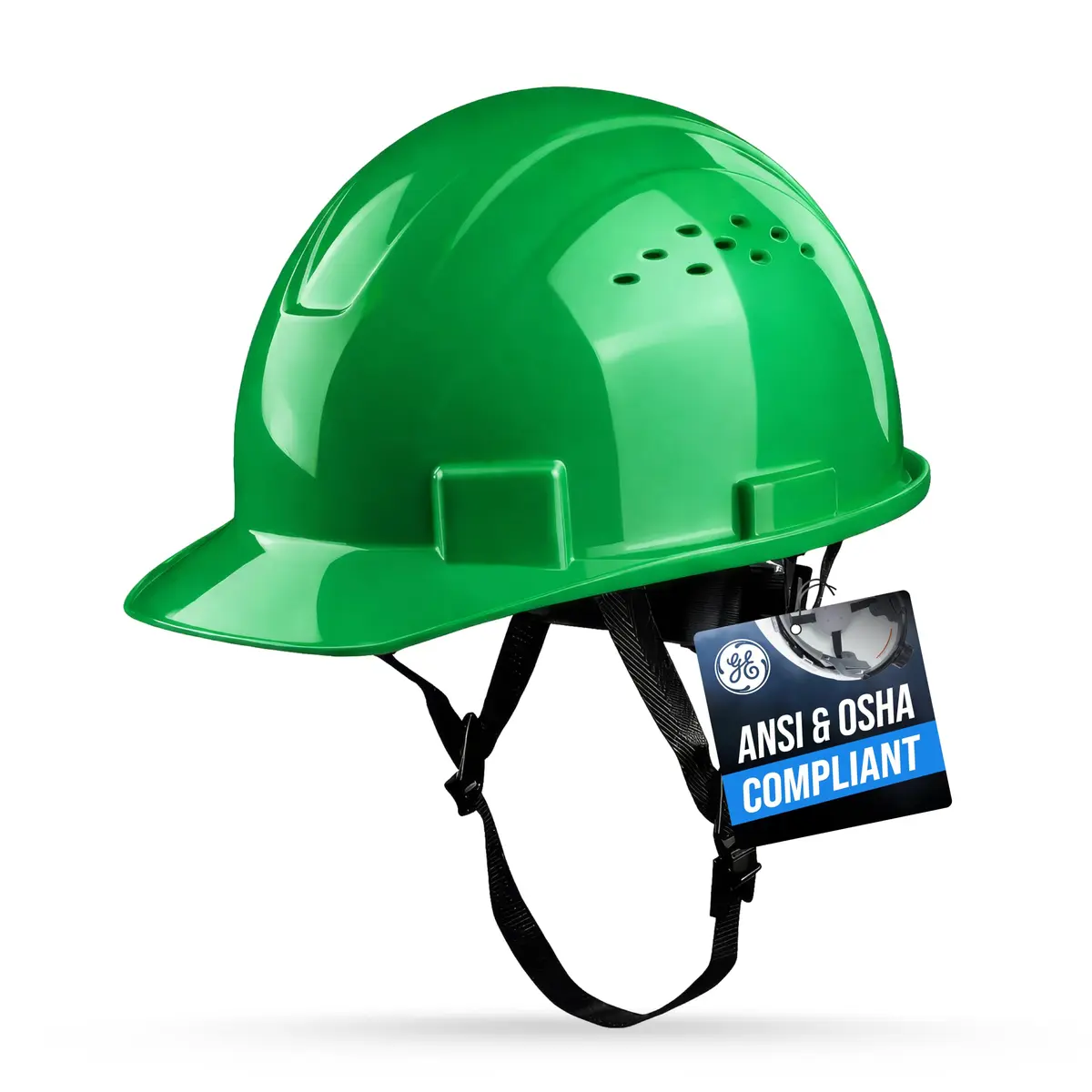 GE Cap Style Hard Hat, 4-Point Ratchet Suspension, Green (Vented) | ANSI Class C Impact Safety - main product image