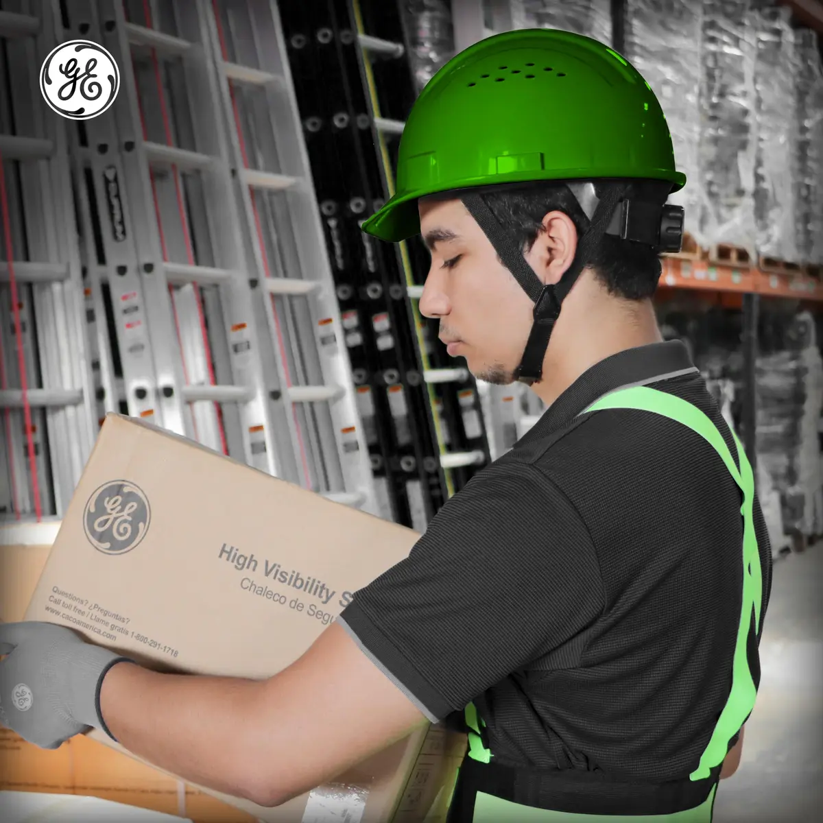 GE Cap Style Hard Hat, 4-Point Ratchet Suspension, Green (Vented) | ANSI Class C Impact Safety - view 4