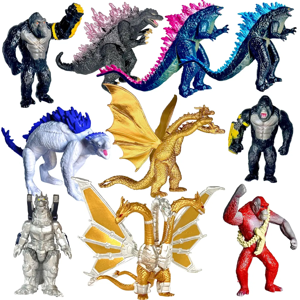 TwCare Dinosaur & Dragon Action Figures Set of 10 | Godzilla x Kong Battle Roar Cake Toppers (4.5 in length, 3.8 in height) - main product image