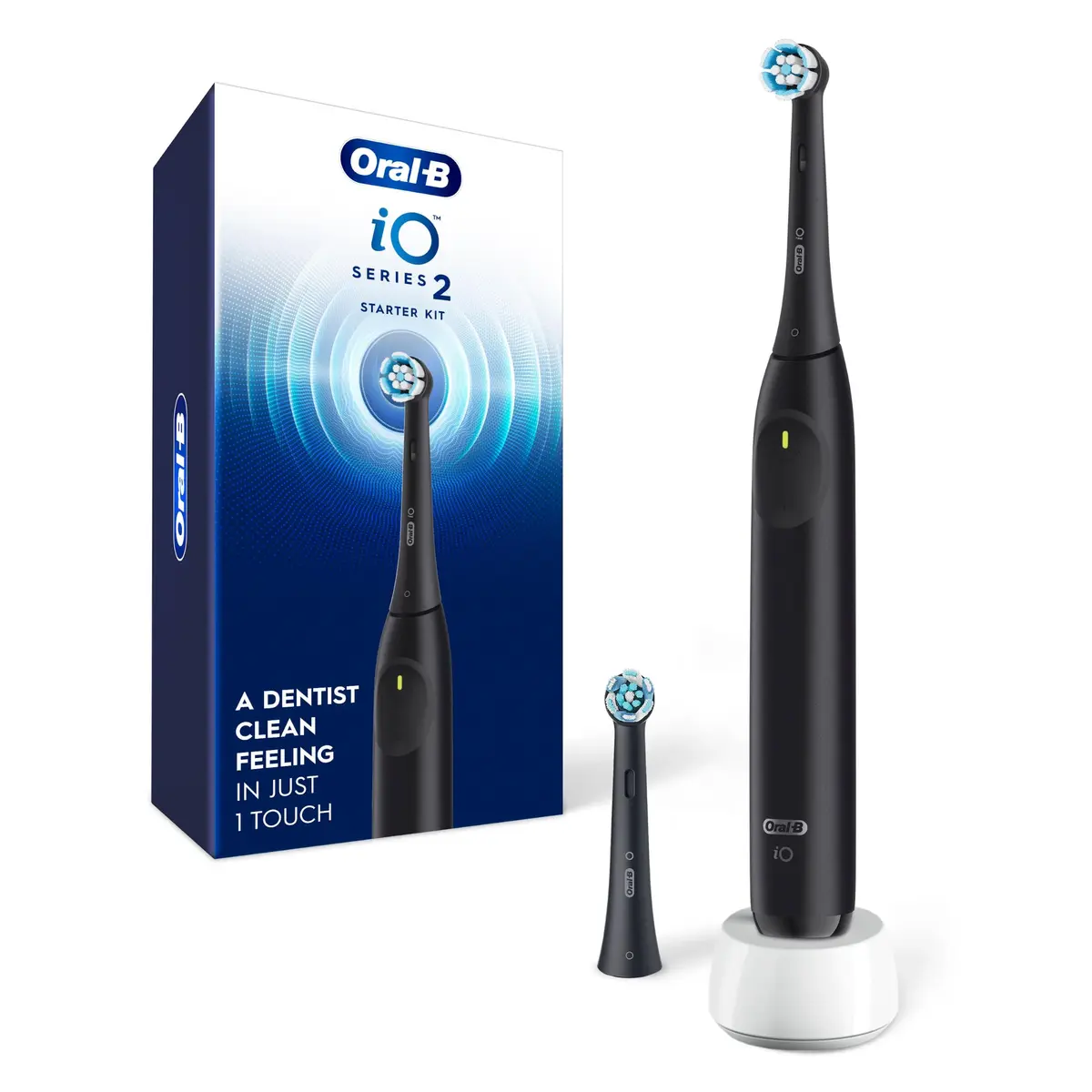 Oral-B iO2 Rechargeable Electric Toothbrush Night Black | 3 Modes, Pressure Sensor, 2 Brush Heads - main product image