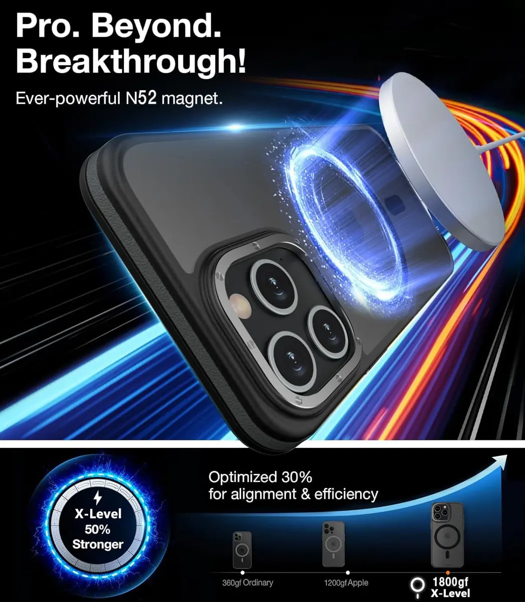 X-level for iPhone 15 Pro Max Case, Compatible with MagSafe, Frosted Black | Slim, Impact-Resistant & Fast Charging Support - view 2
