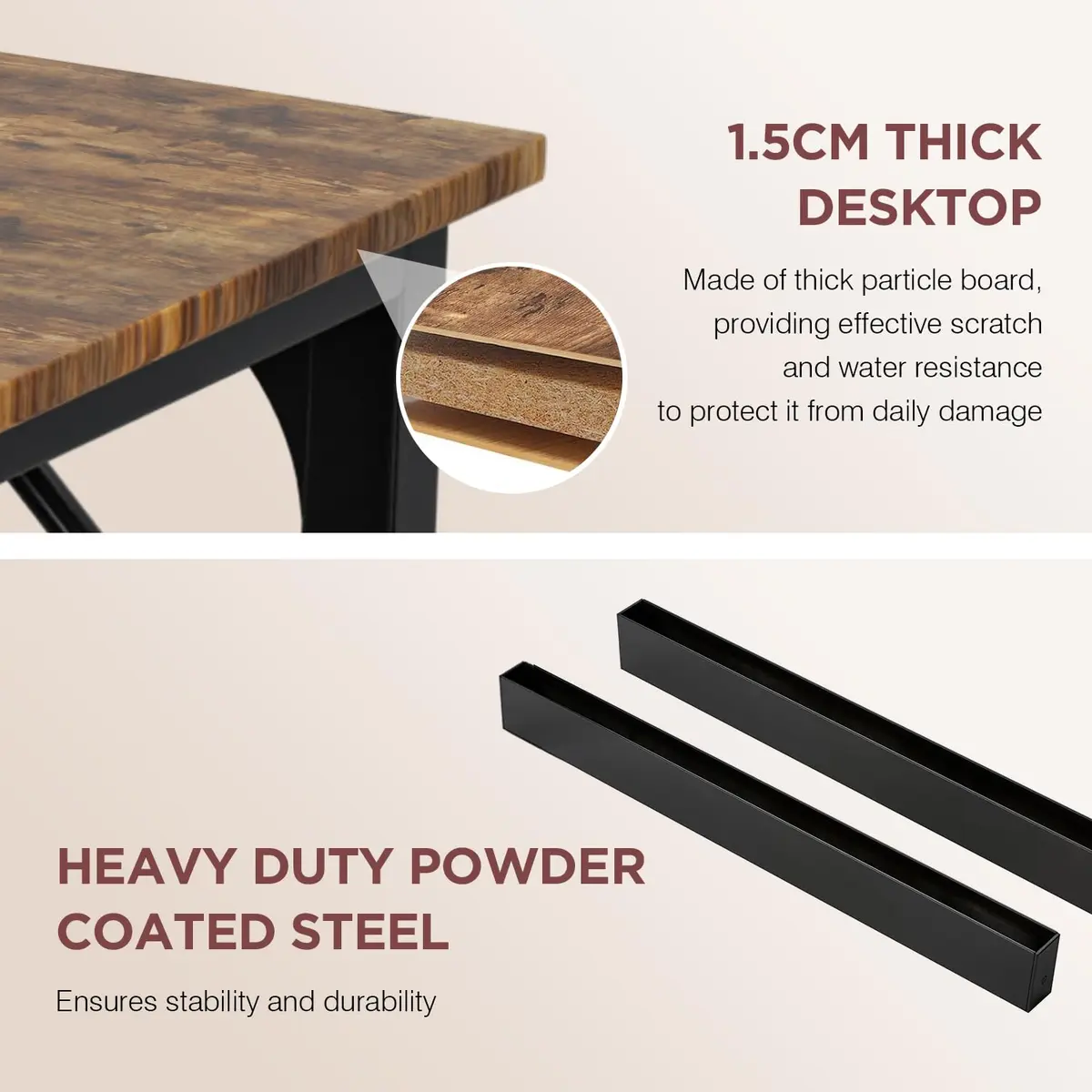 PayLessHere 39 Inch Computer Desk Brown | Sturdy Office Desk with Metal Frame & Water-Resistant Surface - view 6