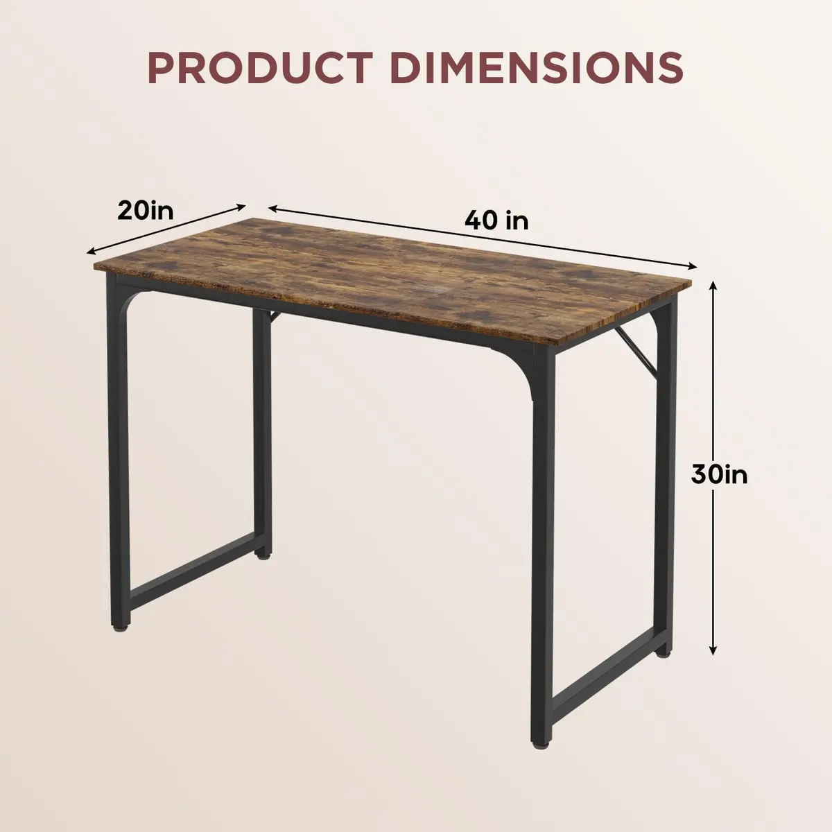 PayLessHere 39 Inch Computer Desk Brown | Sturdy Office Desk with Metal Frame & Water-Resistant Surface - view 7