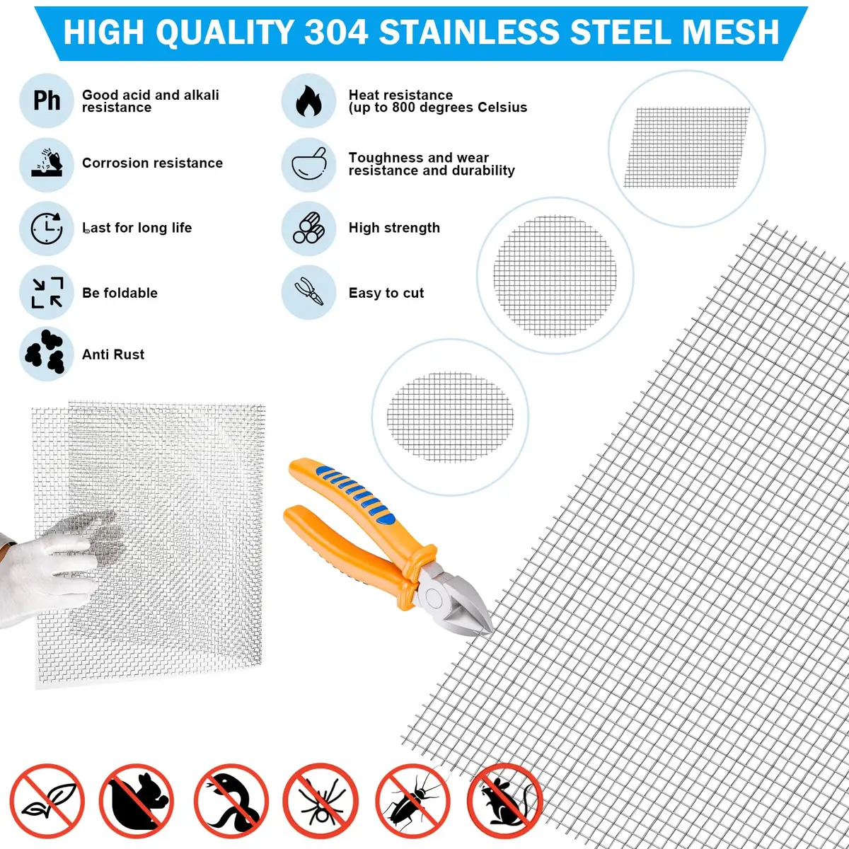 Valchoose 304 Stainless Steel Woven Mesh Screen 37.2cm x 29.2cm (14.6"x11.4") | 5 Mesh Easy Cut Rustproof for DIY & Protection - view 6