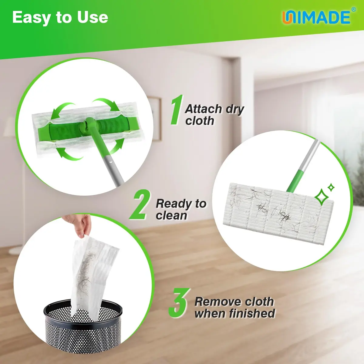 UNIMADE Dry Sweeping Cloths 180 Count Mop Refills | Compatible with Swiffer Sweepers for Dry Dust & Hair - view 3