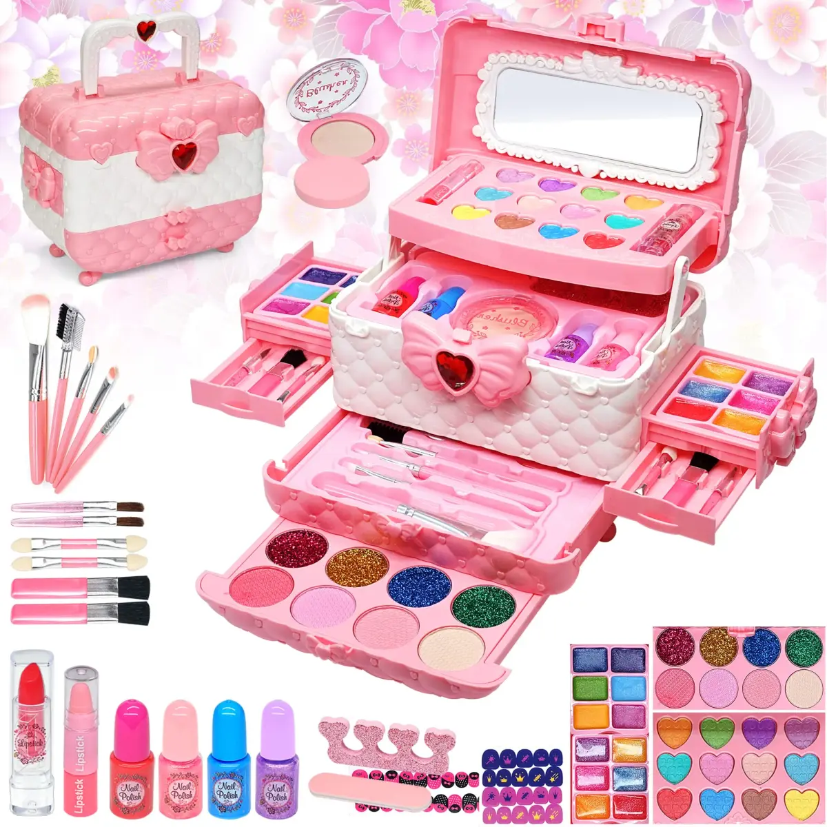 Mrabbitoo Kids Washable Makeup Set 66 Pcs | Princess Dress Up Toy for Girls Ages 3-12 - main product image