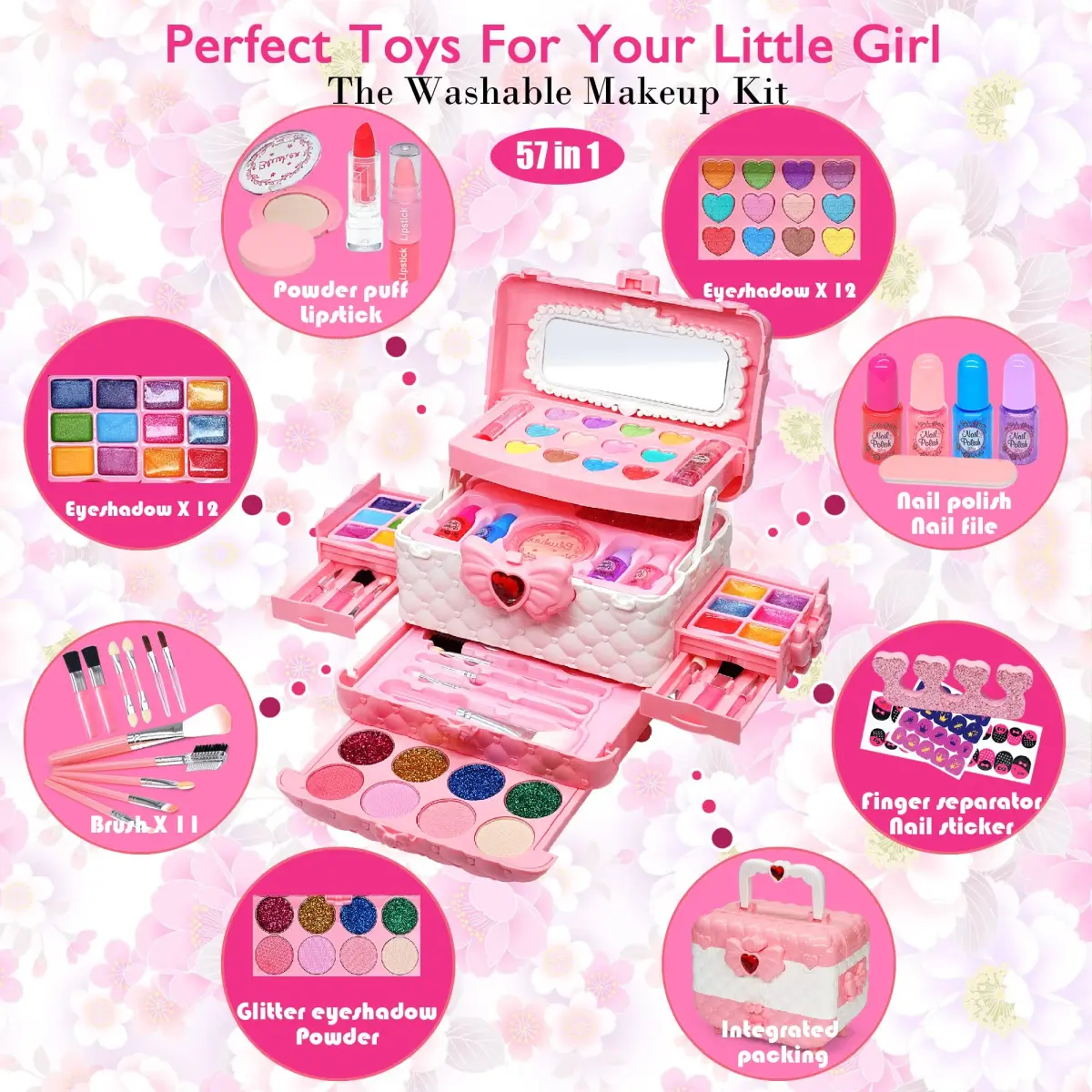Mrabbitoo Kids Washable Makeup Set 66 Pcs | Princess Dress Up Toy for Girls Ages 3-12 - view 3