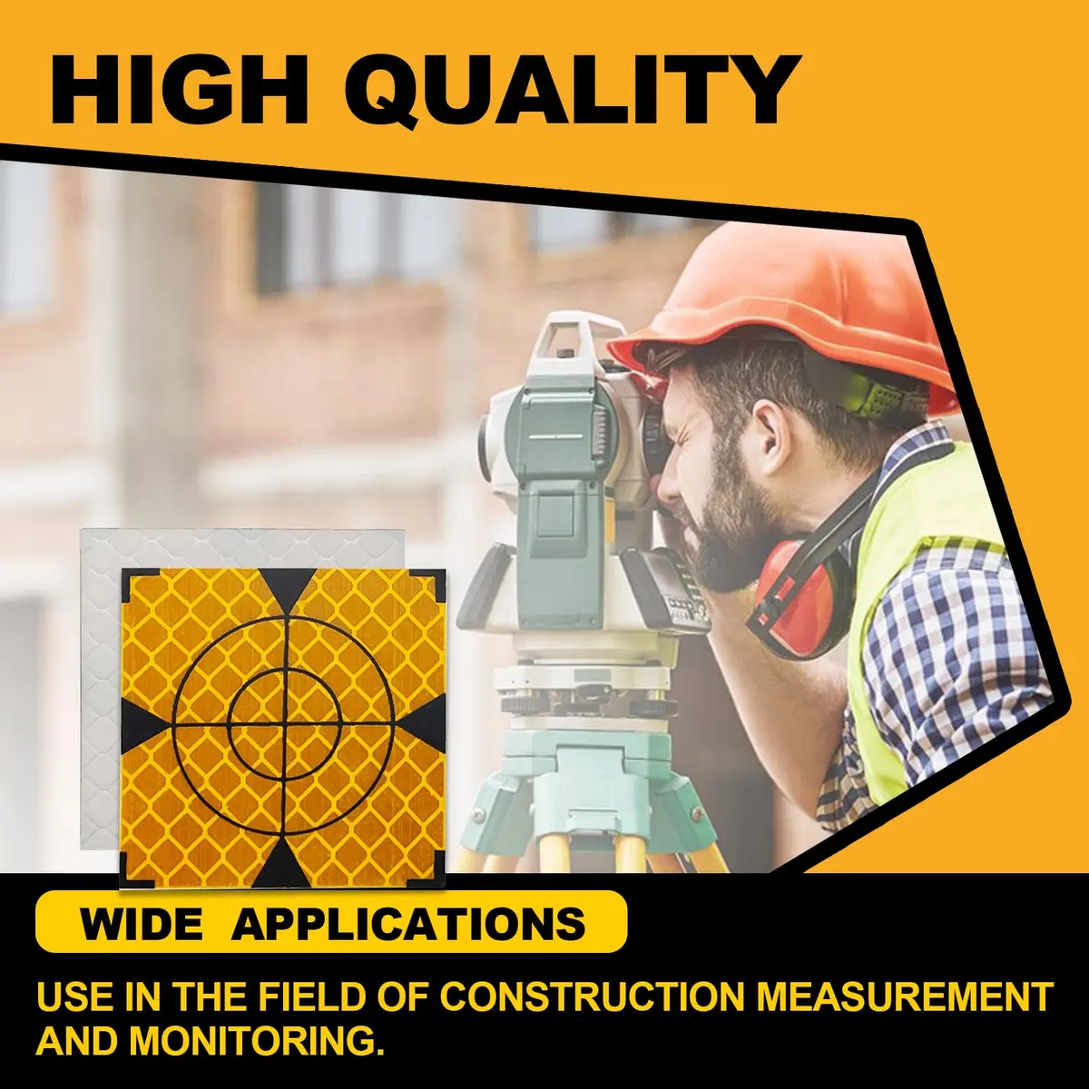 Liyuusi Reflective Sheet 30x30mm | Total Station Survey Target Mark, 100PCS, Yellow with Black Triangle - view 5