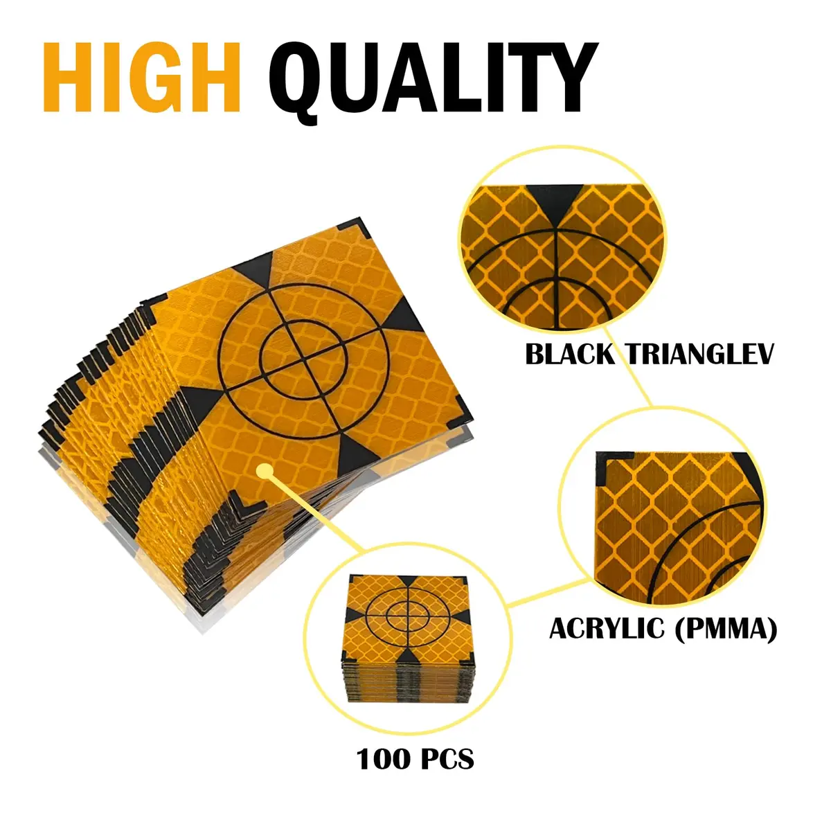 Liyuusi Reflective Sheet 30x30mm | Total Station Survey Target Mark, 100PCS, Yellow with Black Triangle - view 2