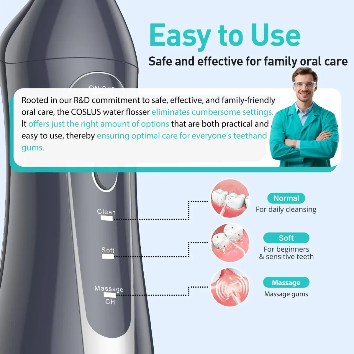 COSLUS C20 Water Dental Flosser 300ml (10.14 Fl Oz) | ADA Accepted Oral Irrigator for Healthier Gums - view 5