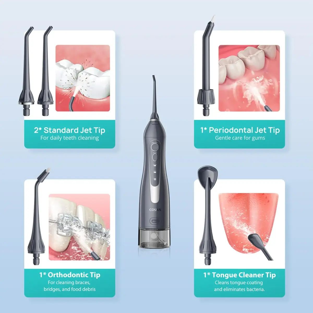 COSLUS C20 Water Dental Flosser 300ml (10.14 Fl Oz) | ADA Accepted Oral Irrigator for Healthier Gums - view 8