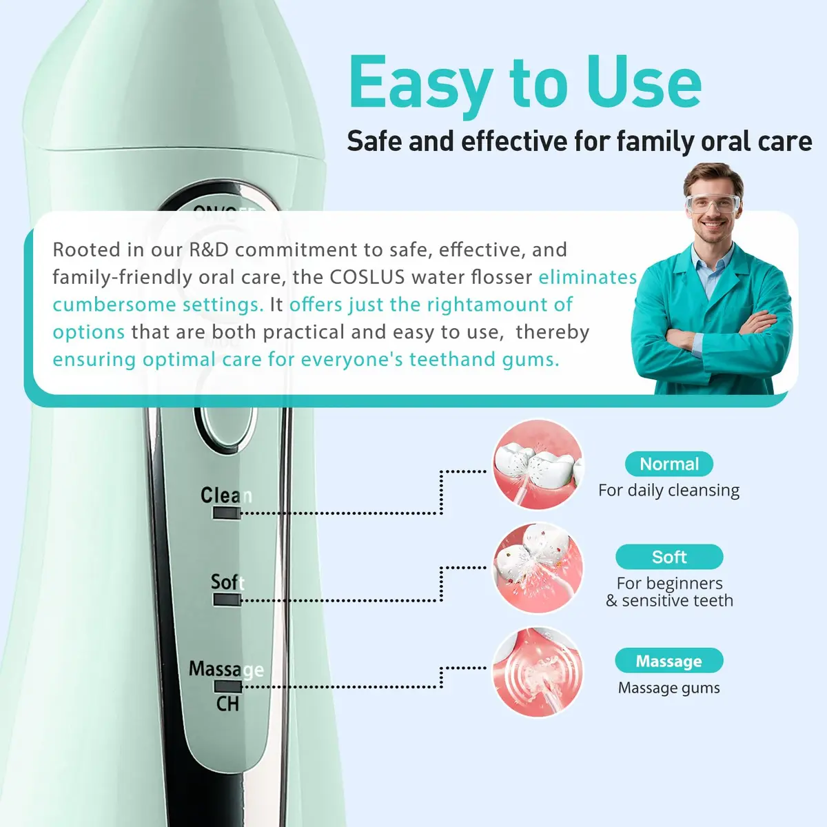 COSLUS C20 Water Dental Flosser 300ml (10.14 Fl Oz) | ADA Accepted Oral Irrigator for Healthier Gums - view 5