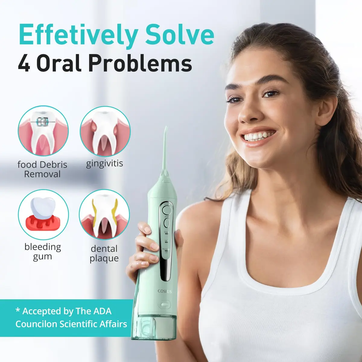 COSLUS C20 Water Dental Flosser 300ml (10.14 Fl Oz) | ADA Accepted Oral Irrigator for Healthier Gums - view 6