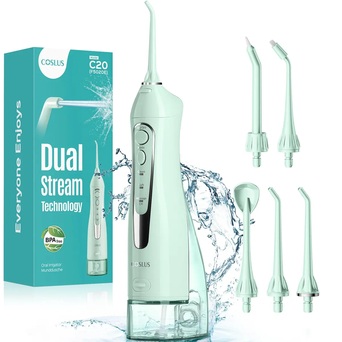COSLUS C20 Water Dental Flosser 300ml (10.14 Fl Oz) | ADA Accepted Oral Irrigator for Healthier Gums - main product image