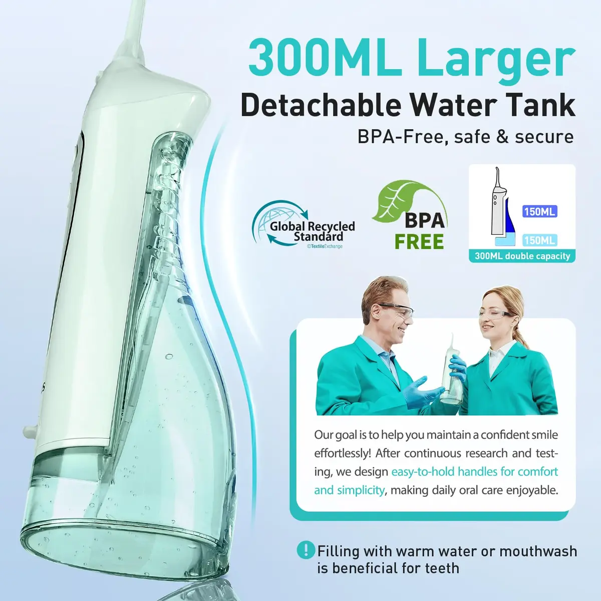 COSLUS C20 Water Dental Flosser 300ml (10.14 Fl Oz) | ADA Accepted Oral Irrigator for Healthier Gums - view 3