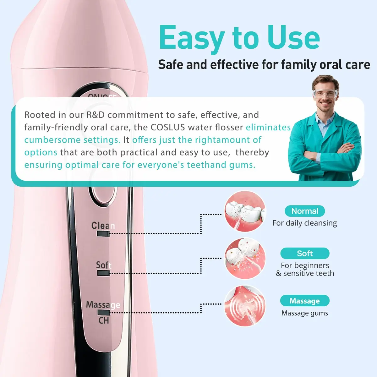 COSLUS C20 Water Dental Flosser 300ml (10.14 Fl Oz) | ADA Accepted for Healthier Gums - view 5