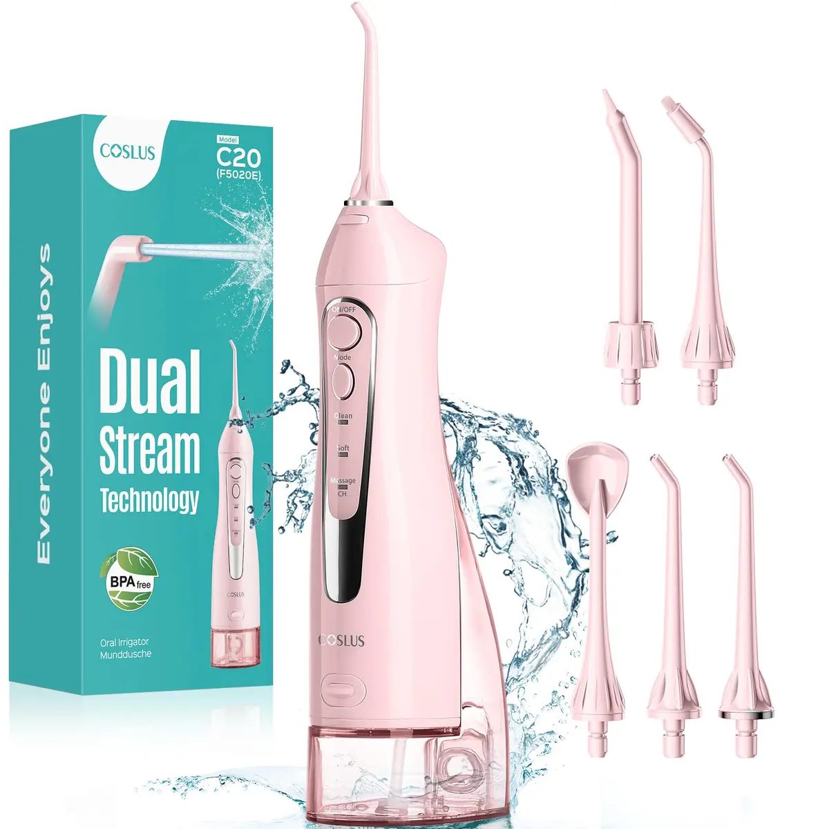 COSLUS C20 Water Dental Flosser 300ml (10.14 Fl Oz) | ADA Accepted for Healthier Gums - main product image