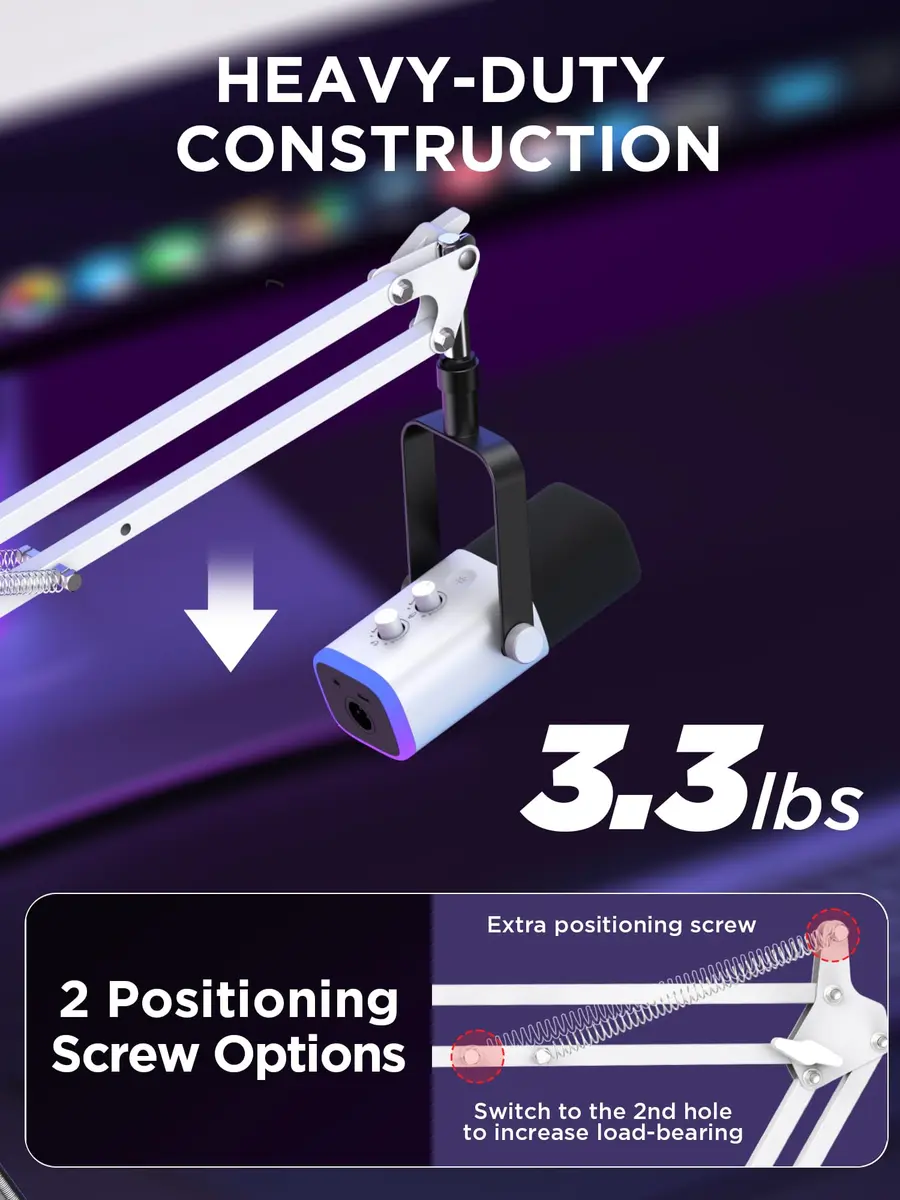 InnoGear Microphone Boom Arm Stand for Blue Yeti Fifine HyperX | Fully Adjustable, Steel Frame, Space-Saving Design - view 3