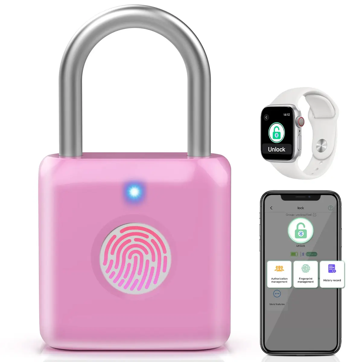 Pothunder Fingerprint Padlock, Locker Lock, Combination Lock, APP Unlock, USB Rechargeable, Suitable for Gym Locker, Door, Locker - main product image