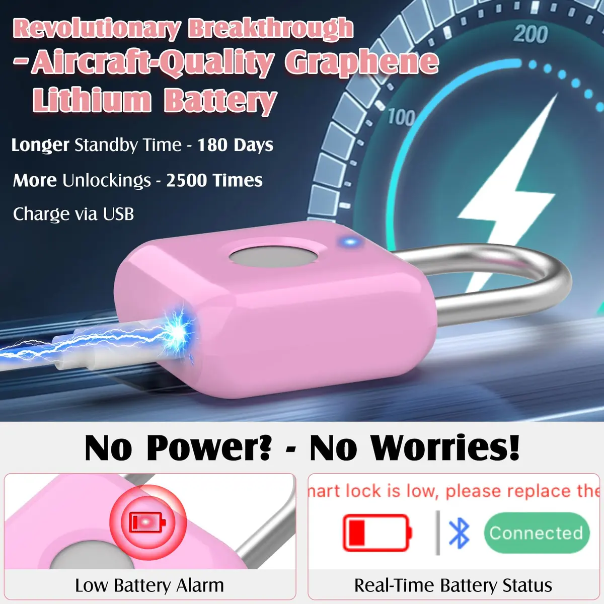 Pothunder Fingerprint Padlock, Locker Lock, Combination Lock, APP Unlock, USB Rechargeable, Suitable for Gym Locker, Door, Locker - view 5