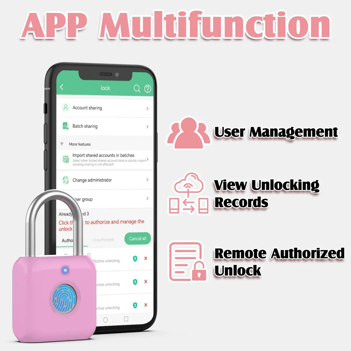 Pothunder Fingerprint Padlock, Locker Lock, Combination Lock, APP Unlock, USB Rechargeable, Suitable for Gym Locker, Door, Locker - view 7
