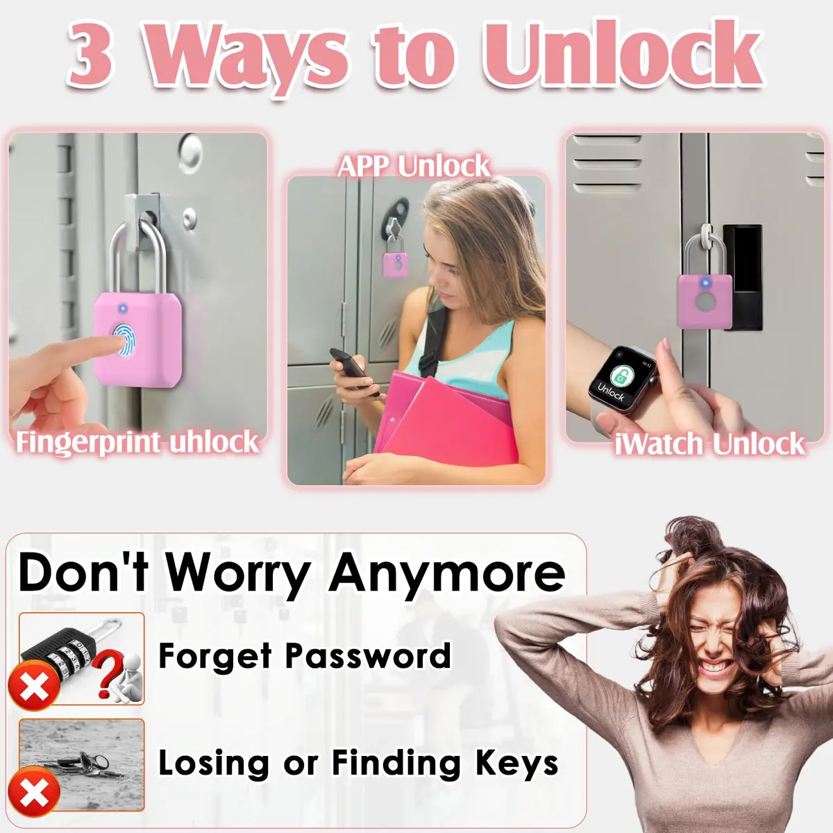Pothunder Fingerprint Padlock, Locker Lock, Combination Lock, APP Unlock, USB Rechargeable, Suitable for Gym Locker, Door, Locker - view 2