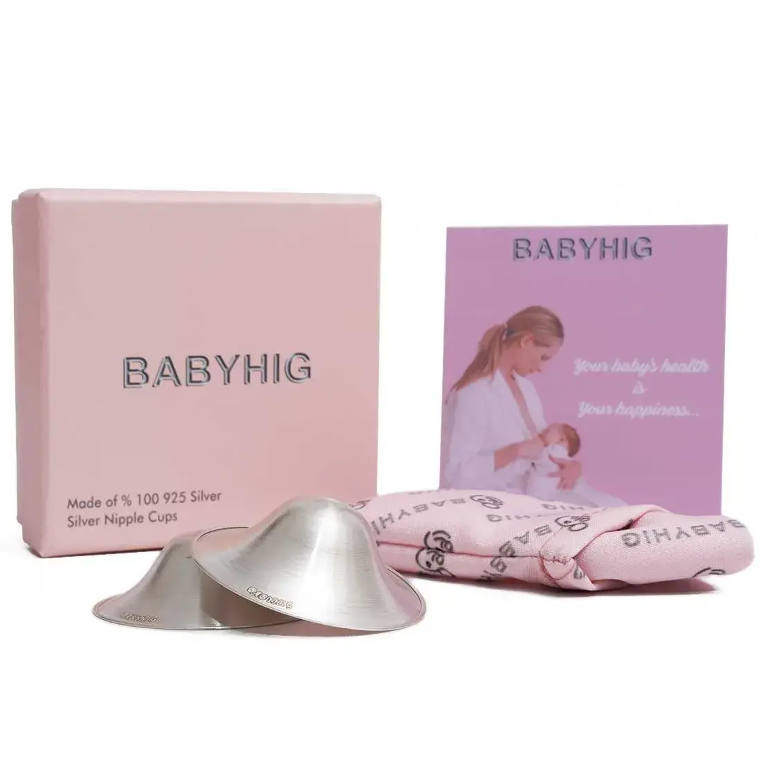 BABYHIG Original Silver Nursing Cups for Breastfeeding, 925 Sterling Silver Nipple Shields (Nickel-Free) - main product image