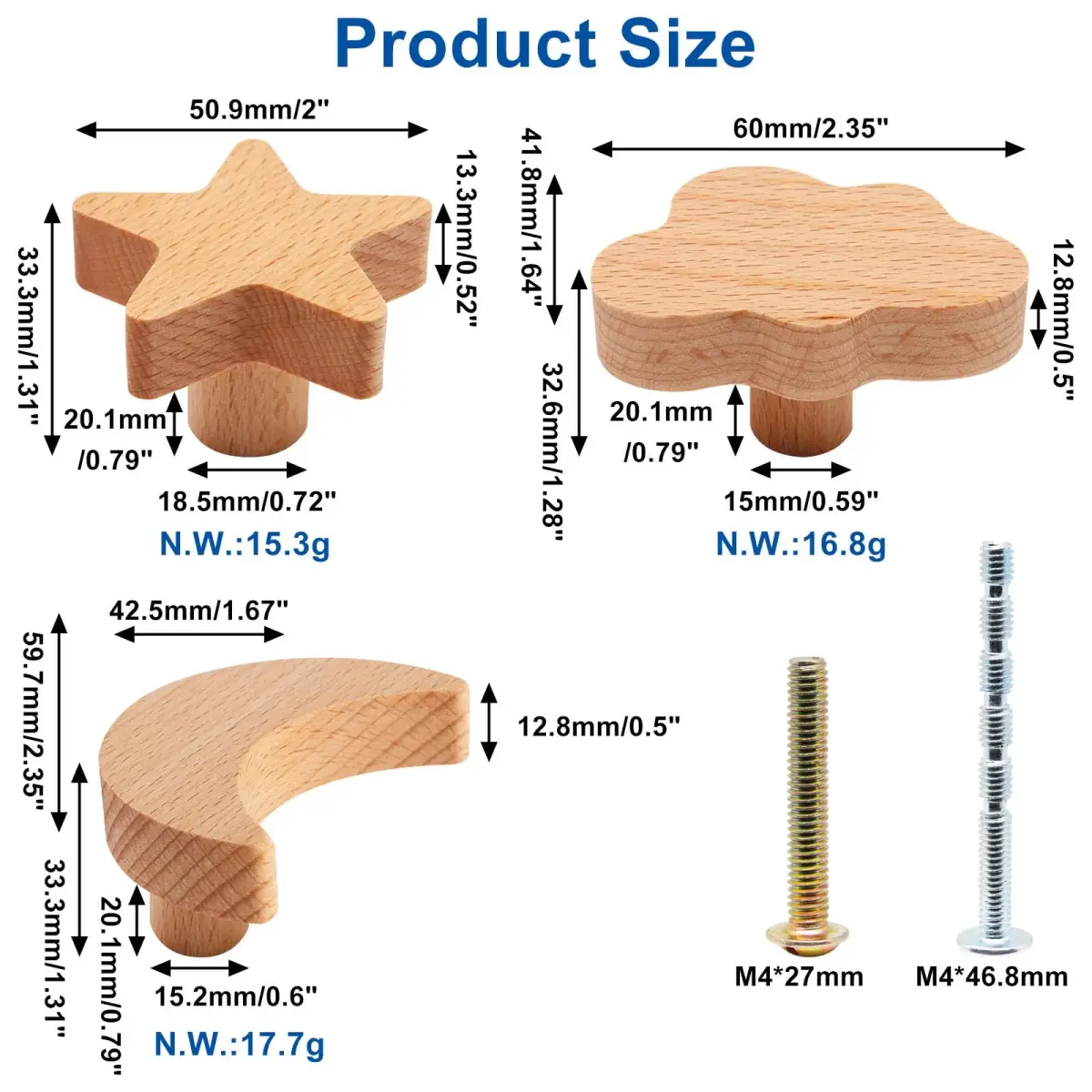 YuGtcen Star and Moon Cabinet Knobs 18-Pack | Woodland Wooden Knobs for Nursery Dressers, Cupboards, and Furniture - view 2