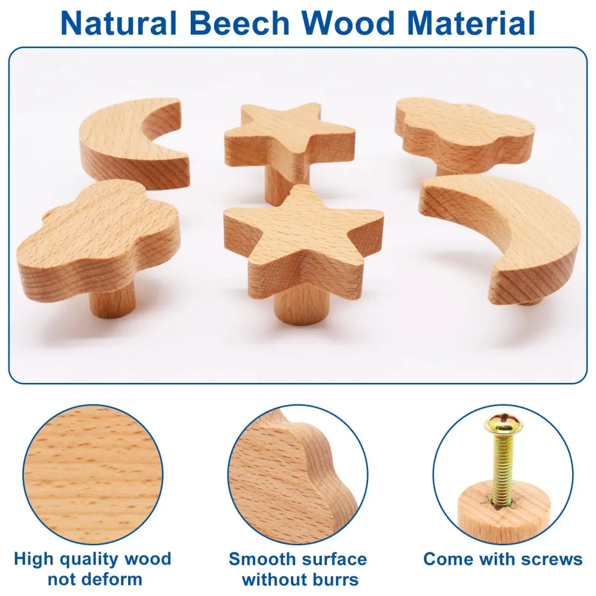 YuGtcen Star and Moon Cabinet Knobs 18-Pack | Woodland Wooden Knobs for Nursery Dressers, Cupboards, and Furniture - view 4