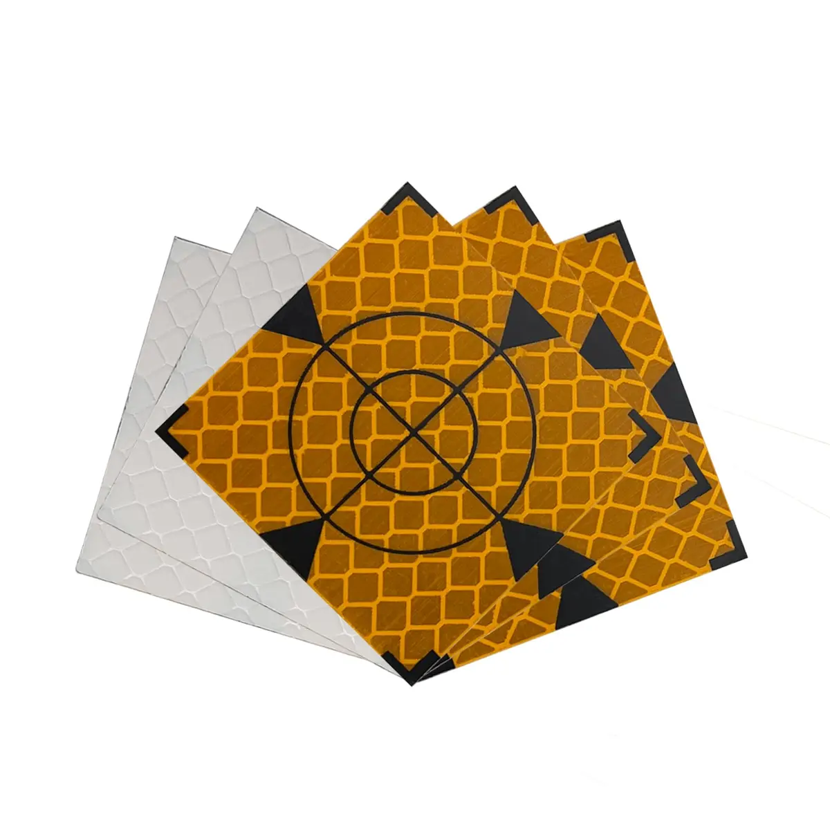 Liyuusi Reflective Sheet 50x50mm 100PCS for Total Stations | Yellow & Black Triangle, Acrylic, Waterproof - main product image