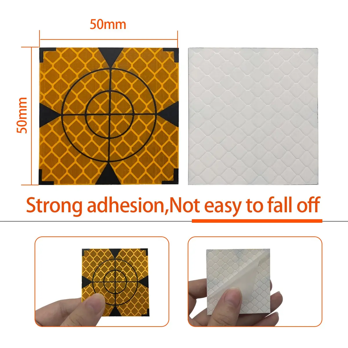 Liyuusi Reflective Sheet 50x50mm 100PCS for Total Stations | Yellow & Black Triangle, Acrylic, Waterproof - view 3