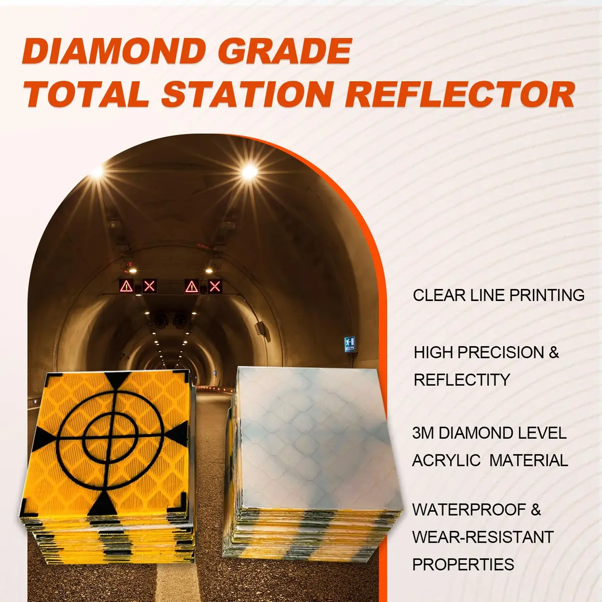 Liyuusi Reflective Sheet 50x50mm 100PCS for Total Stations | Yellow & Black Triangle, Acrylic, Waterproof - view 4