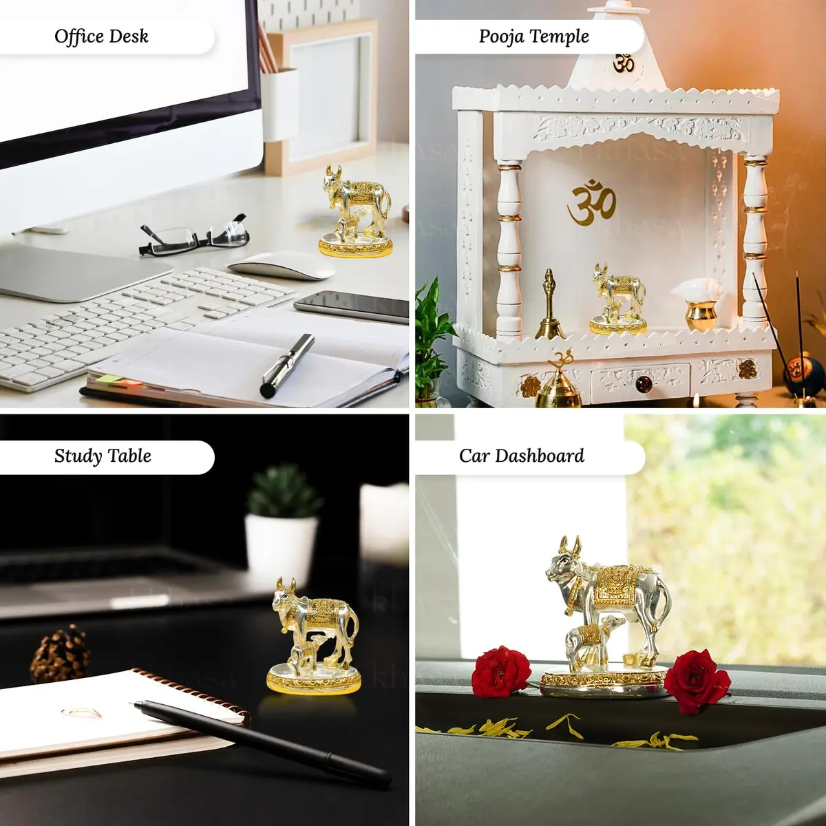 Ekhasa Silver Kamdhenu Cow with Calf Vastu Idol | Divine Cow & Calf Statue for Pooja & Home Decor - view 5