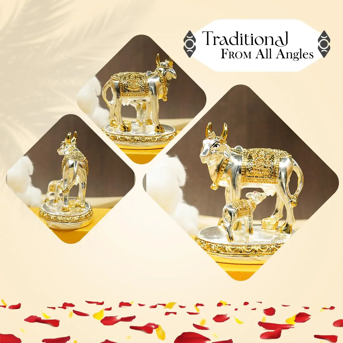 Ekhasa Silver Kamdhenu Cow with Calf Vastu Idol | Divine Cow & Calf Statue for Pooja & Home Decor - view 4